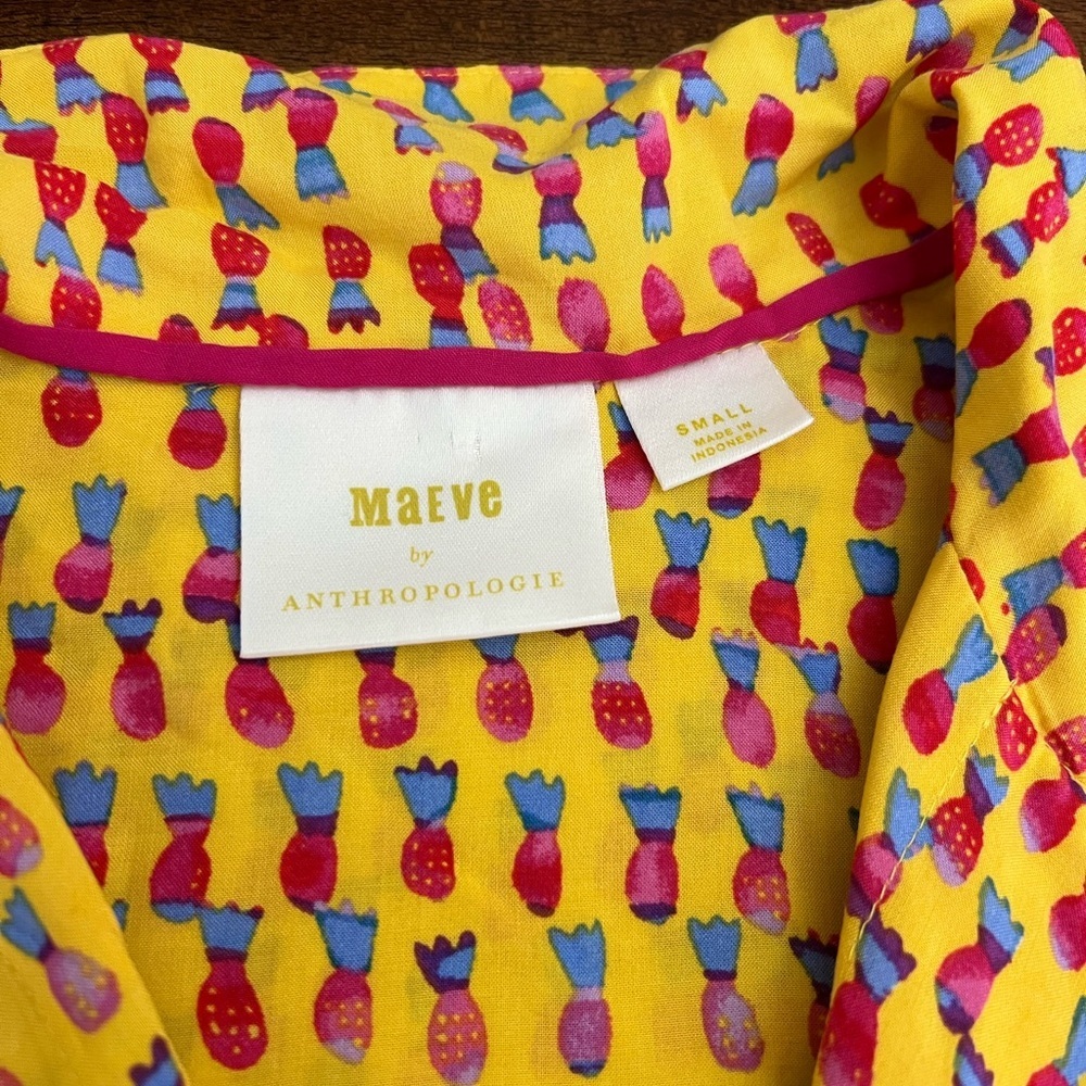 Maeve by Anthropologie Picnic Buttondown Top Yellow Print | Size Small - Picture 4 of 4